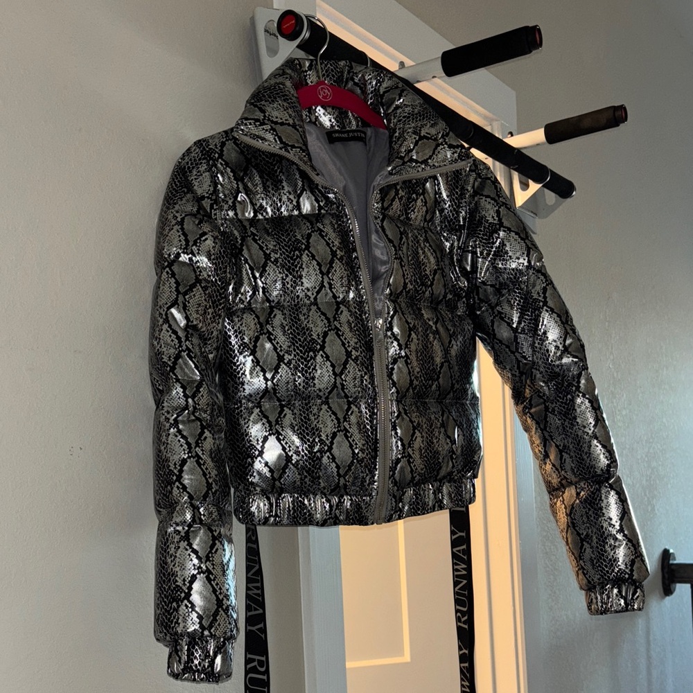Metallic Snake Print Puffer Jacket
